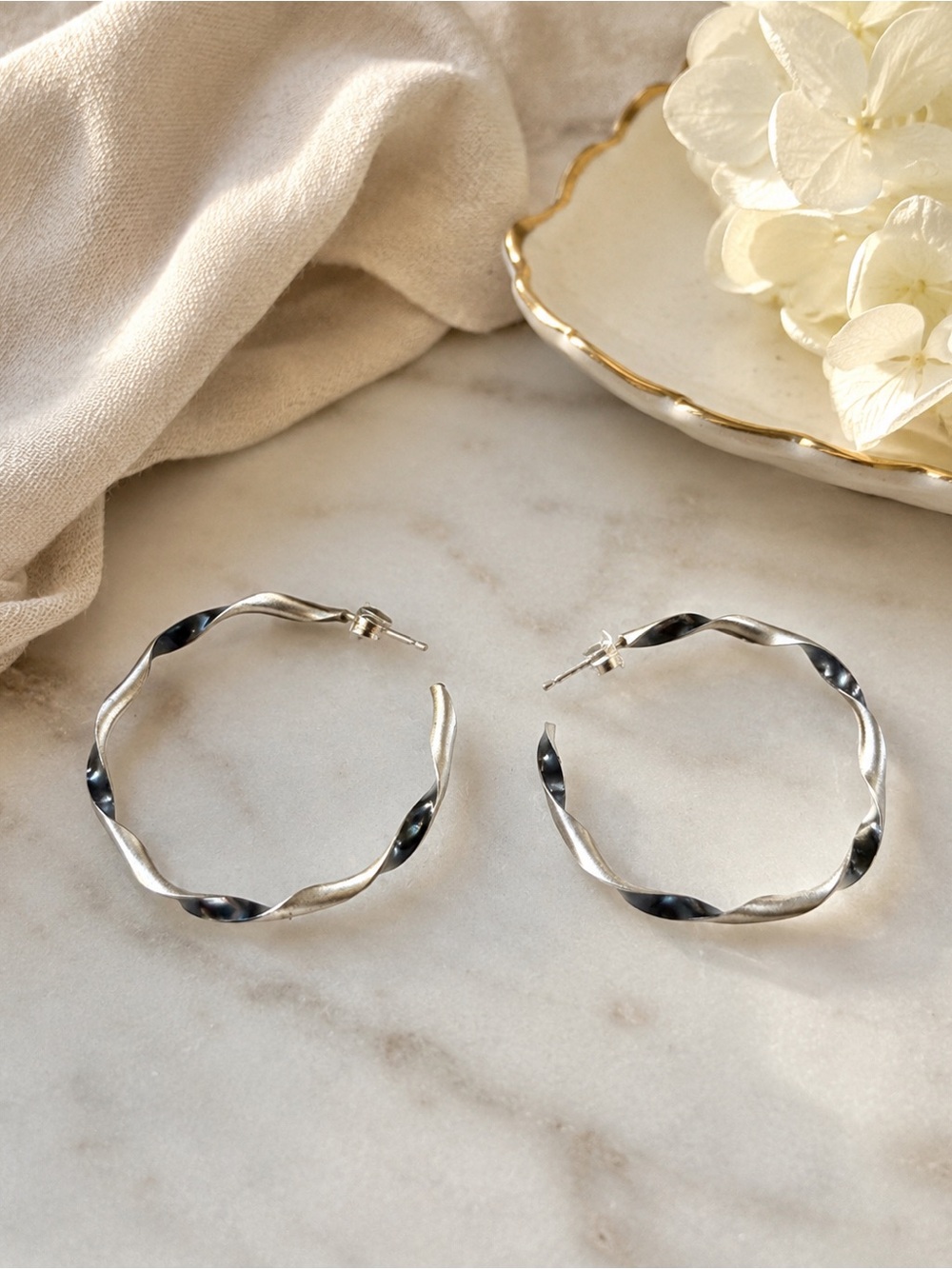 Taber Studios Twisted Hoop Earrings Modern Artisan Silver Tone